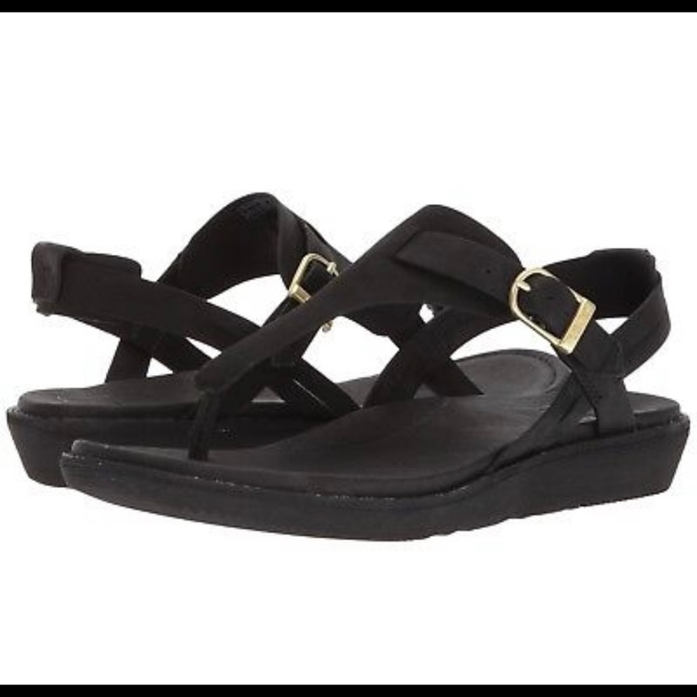 Teva Encanta Black Leather Thong Sandal Womans Size 8